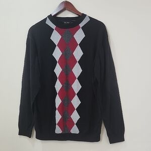 Axcess 100 % Cotton Crewneck Sweater with Argyle Pattern in Black, Red, and Gray